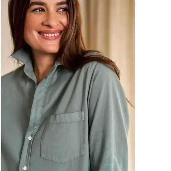 Frank & Eileen Famous Denim Rory Dress Maxi Shirtdress In Thyme Green Size XS - Picture 6 of 14